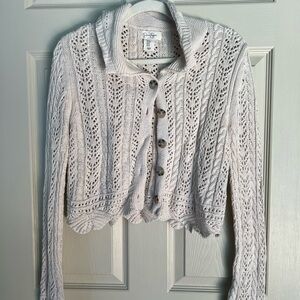 Cream Cropped Knit Sweater